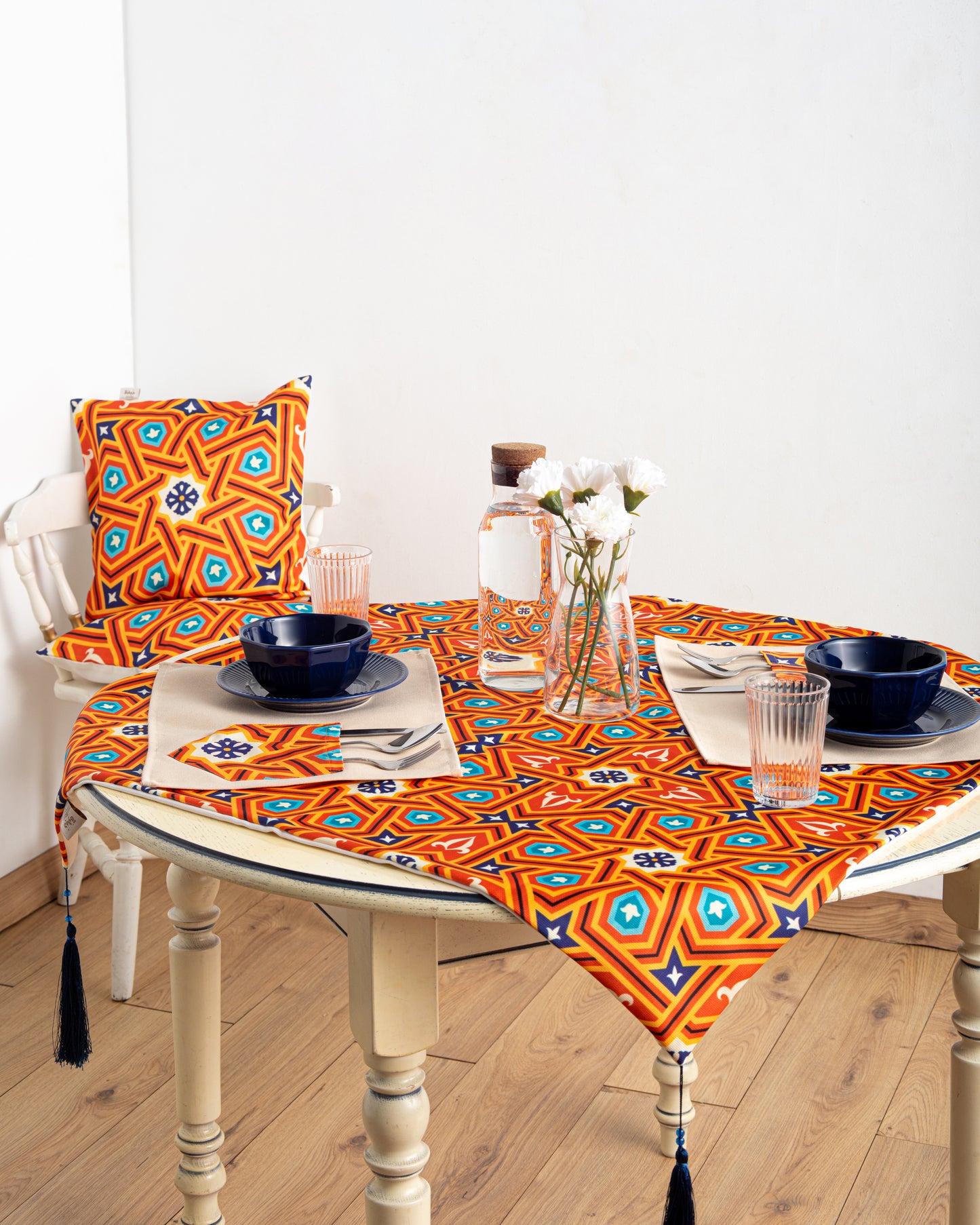 Printed Orange Khayamiah Square Table Cloth