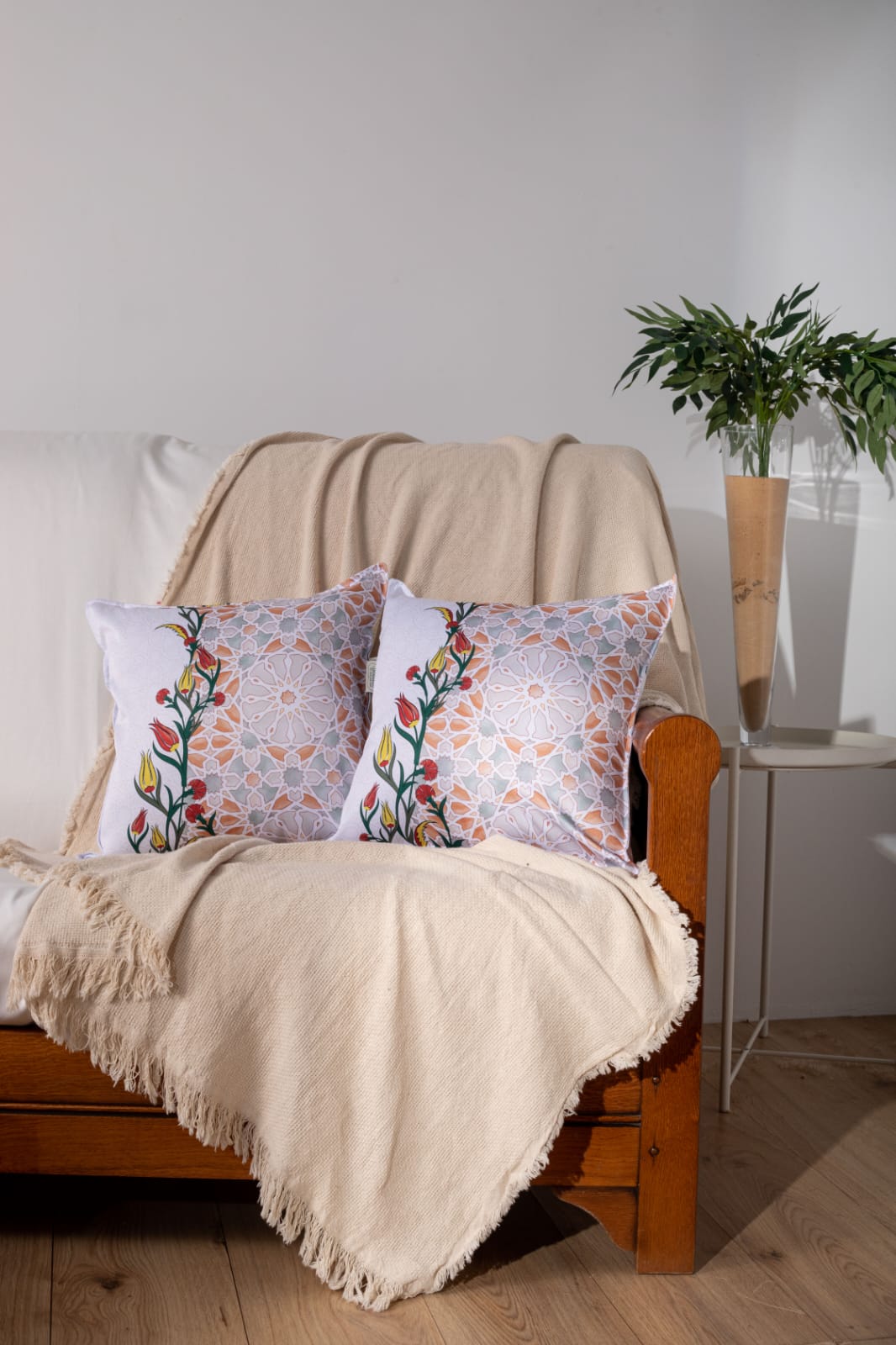 Printed Floral Arabesque Cushion Cover